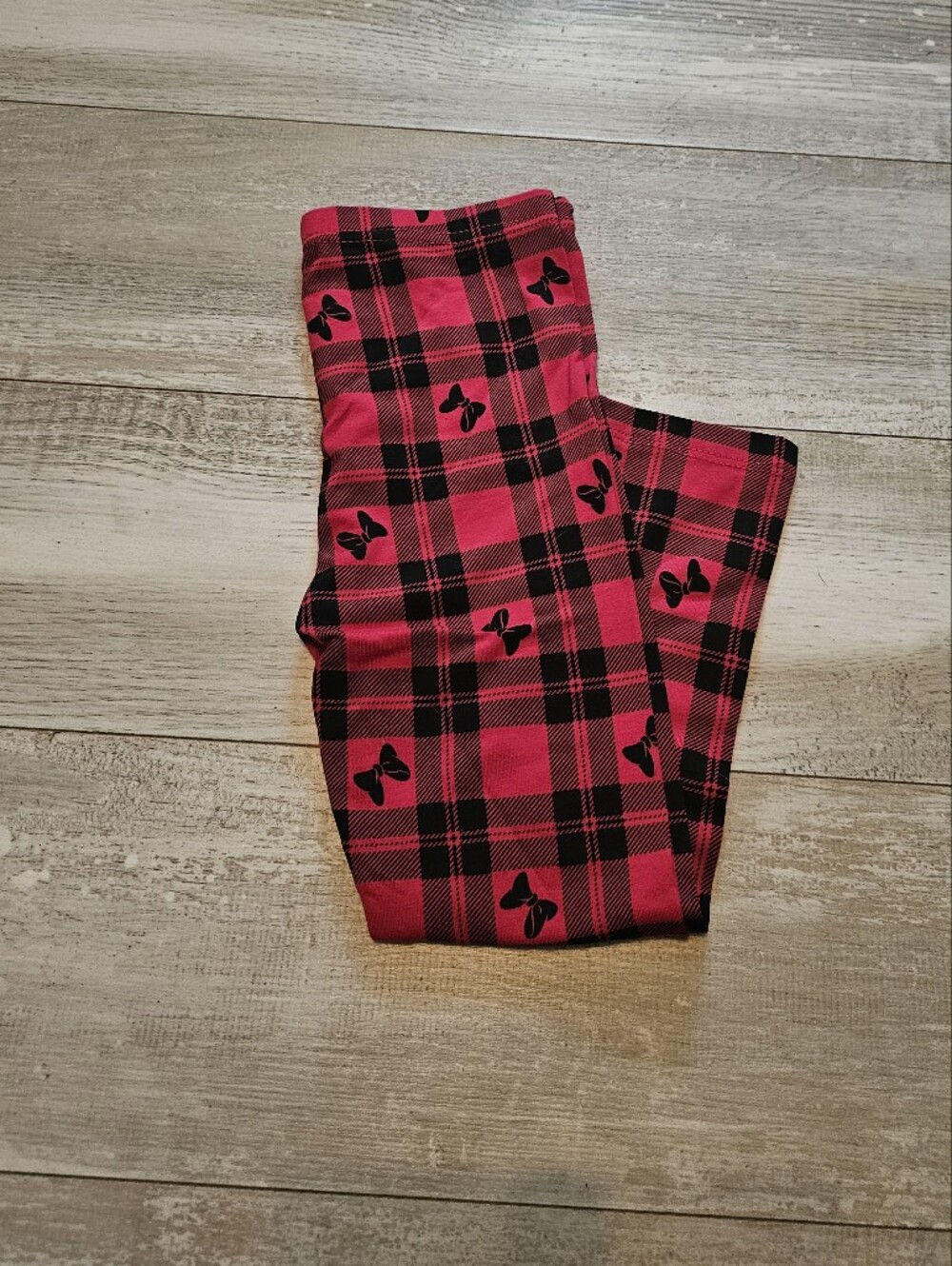 Red and Black Plaid Leggings with Minnie Boe Design